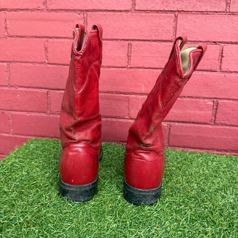 Vintage Acme Red Leather Cowboy Boots‎ Western Style Womens Size 7 M Made in USA - Picture 4 of 10